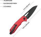 Kubey Vagrant Linerlock Black Red KU291K - 3in AUS-10A Blade, Red G10 Handle, Pocket Clip by Kubey