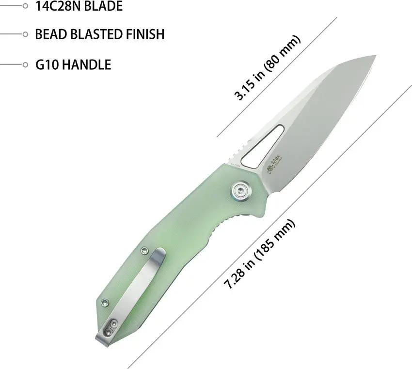 Kubey Vagrant Linerlock Jade KU291M - Jade G10 Handle 3 Inch 14C28N Sandvik Blade Thumb Stud Pocket Clip by Kubey