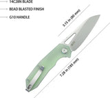 Kubey Vagrant Linerlock Jade KU291M - Jade G10 Handle 3 Inch 14C28N Sandvik Blade Thumb Stud Pocket Clip by Kubey