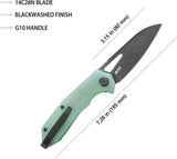 Kubey Vagrant Linerlock Jade BSW KU291R - 14C28N Sandvik Stainless Blade With Jade G10 Handle by Kubey