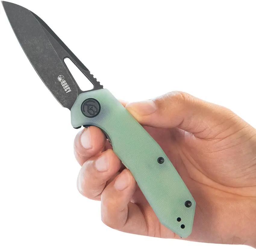 Kubey Vagrant Linerlock Jade BSW KU291R - 14C28N Sandvik Stainless Blade With Jade G10 Handle by Kubey