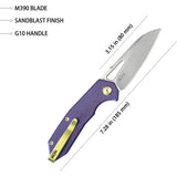 Kubey Vagrant Linerlock Purple KB291S - 3 Inch Bohler M390 Blade With Purple G10 Handle And Pocket Clip by Kubey