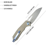Kubey Vagrant Linerlock Tan G10 KB291T - 3 Inch Bohler M390 Stainless Blade, Tan Handle by Kubey