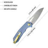 Kubey Vagrant Linerlock - Blue Canvas Micarta Handle With Bohler M390 Blade And Thumb Pocket Clip by Kubey