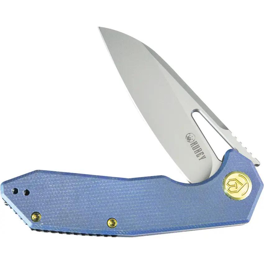 Kubey Vagrant Linerlock - Blue Canvas Micarta Handle With Bohler M390 Blade And Thumb Pocket Clip by Kubey
