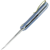 Kubey Vagrant Linerlock - Blue Canvas Micarta Handle With Bohler M390 Blade And Thumb Pocket Clip by Kubey