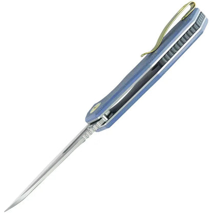Kubey Vagrant Linerlock - Blue Canvas Micarta Handle With Bohler M390 Blade And Thumb Pocket Clip by Kubey