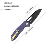 Kubey Vagrant Linerlock Pur G10 KB291W - M390 Blade, Purple G10 Handle, Thumb Pull, Pocket Clip by Kubey