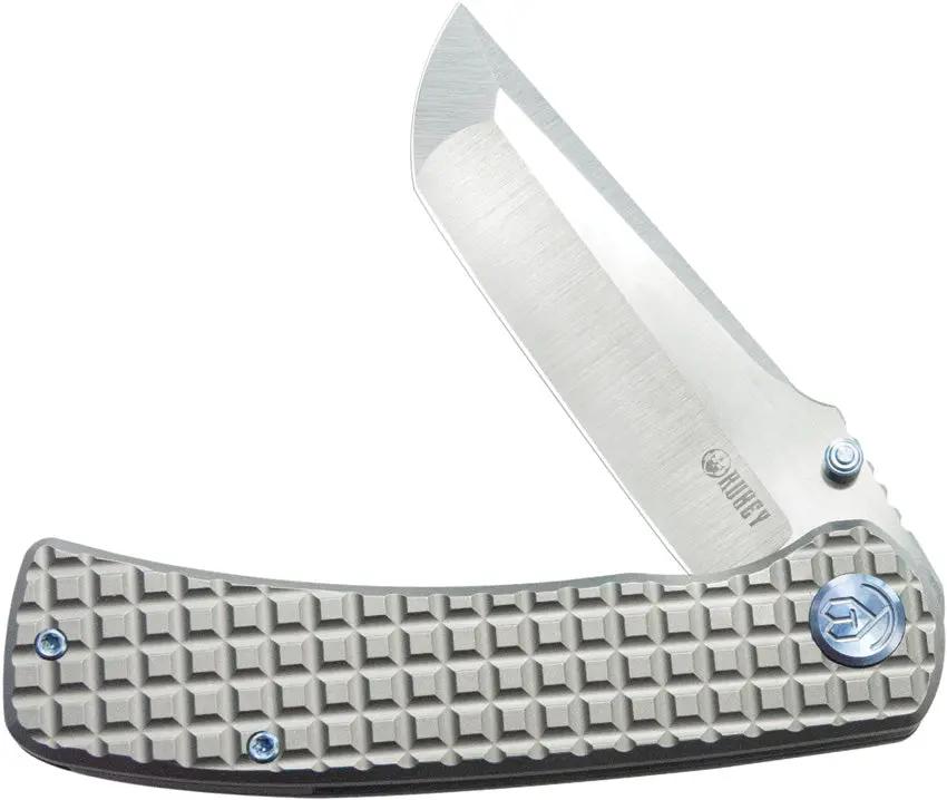 Kubey Interflow Framelock Ti Gray KB294A - Titanium Framelock Knife With M390 Tanto Blade And Pocket Clip by Kubey