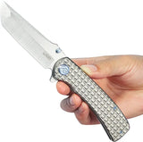 Kubey Interflow Framelock Ti Gray KB294A - Titanium Framelock Knife With M390 Tanto Blade And Pocket Clip by Kubey