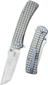 Kubey Interflow Framelock Ti Gray KB294A - Titanium Framelock Knife With M390 Tanto Blade And Pocket Clip by Kubey