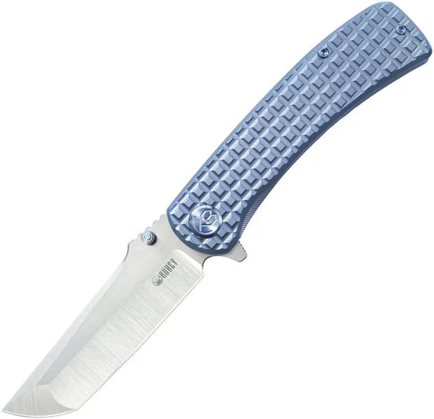 Kubey Interflow Framelock Ti Blue KB294B - Blue Titanium Handle And 3.6 Inch M390 Tanto Blade by Kubey