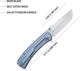 Kubey Interflow Framelock Ti Blue KB294B - Blue Titanium Handle And 3.6 Inch M390 Tanto Blade by Kubey