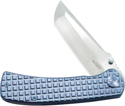 Kubey Interflow Framelock Ti Blue KB294B - Blue Titanium Handle And 3.6 Inch M390 Tanto Blade by Kubey