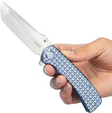 Kubey Interflow Framelock Ti Blue KB294B - Blue Titanium Handle And 3.6 Inch M390 Tanto Blade by Kubey