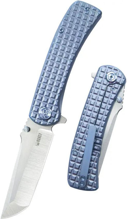 Kubey Interflow Framelock Ti Blue KB294B - Blue Titanium Handle And 3.6 Inch M390 Tanto Blade by Kubey