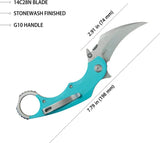 Kubey Rogue Pikal Karambit Linerlock KU298C - Tiffany Blue G10 Handle, 3in Stonewashed 14C28N Karambit Blade by Kubey