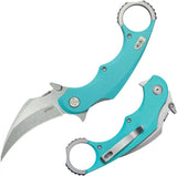 Kubey Rogue Pikal Karambit Linerlock KU298C - Tiffany Blue G10 Handle, 3in Stonewashed 14C28N Karambit Blade by Kubey