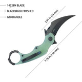 Kubey Rogue Karambit Black Jade KU298E - Jade G10 Handle and 3In Black Stonewash Blade for EDC by Kubey