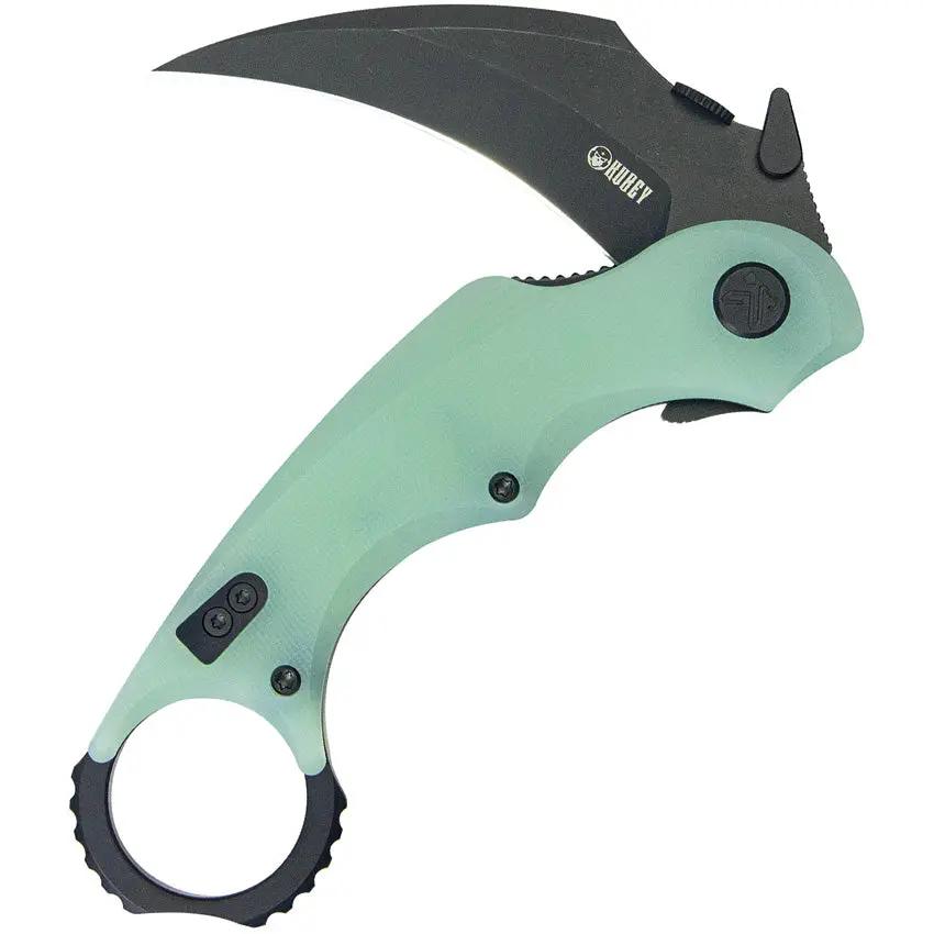 Kubey Rogue Karambit Black Jade KU298E - Jade G10 Handle and 3In Black Stonewash Blade for EDC by Kubey