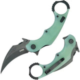 Kubey Rogue Karambit Black Jade KU298E - Jade G10 Handle and 3In Black Stonewash Blade for EDC by Kubey