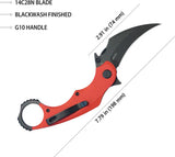 Kubey Rogue Pikal Karambit Linerlock KU298F - 14C28N Sandvik Stainless Blade Red G10 Handle by Kubey