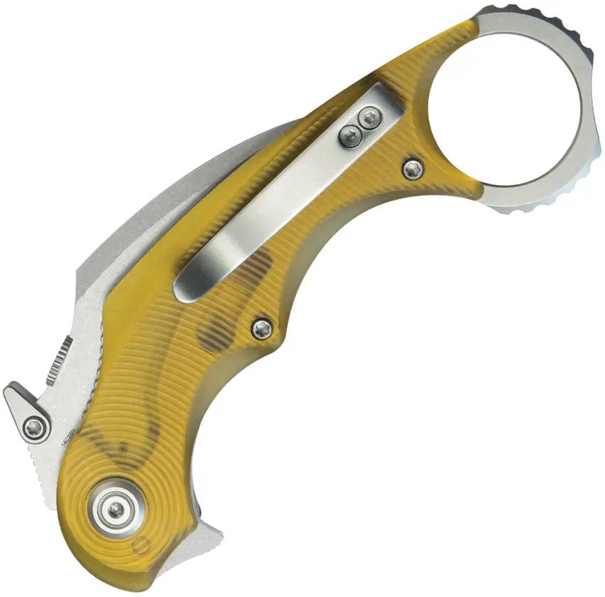 Kubey Rogue Pikal Karambit Linerlock KU298G - 3 Inch Stonewash 14C28N Sandvik Stainless Blade Ultem Handle by Kubey