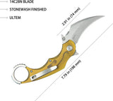 Kubey Rogue Pikal Karambit Linerlock KU298G - 3 Inch Stonewash 14C28N Sandvik Stainless Blade Ultem Handle by Kubey