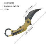 Kubey Rogue Karambit Blackwash Ultem KU298H - Amber Ultem Handle With 3 Inch 14C28N Blade And Extended Tang by Kubey