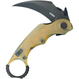 Kubey Rogue Karambit Blackwash Ultem KU298H - Amber Ultem Handle With 3 Inch 14C28N Blade And Extended Tang by Kubey