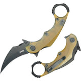 Kubey Rogue Karambit Blackwash Ultem KU298H - Amber Ultem Handle With 3 Inch 14C28N Blade And Extended Tang by Kubey