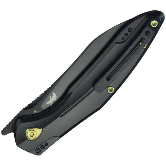Kubey Barracuda Linerlock Knife - Black Bohler M390 Blade, Titanium Handle, Extended Tang by Kubey