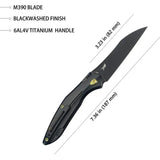 Kubey Barracuda Linerlock Knife - Black Bohler M390 Blade, Titanium Handle, Extended Tang by Kubey