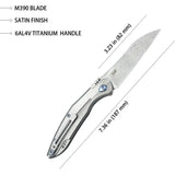 Kubey Barracuda Linerlock Satin KB299C - M390 Satin Blade Gray Titanium Handle Extended Tang by Kubey