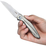 Kubey Barracuda Linerlock Satin KB299C - M390 Satin Blade Gray Titanium Handle Extended Tang by Kubey