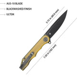Kubey Mizo Linerlock Ultem BSW KU312N - Ultem Handle Black Stonewash AUS-10A Blade With Extended Tang Pocket Clip by Kubey