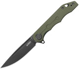 Kubey Mizo Linerlock Folding Knife Black Stonewash Blade 14C28N Sandvik Stainless OD Green G10 Handle - Extended Tang by Kubey