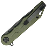 Kubey Mizo Linerlock Folding Knife Black Stonewash Blade 14C28N Sandvik Stainless OD Green G10 Handle - Extended Tang by Kubey