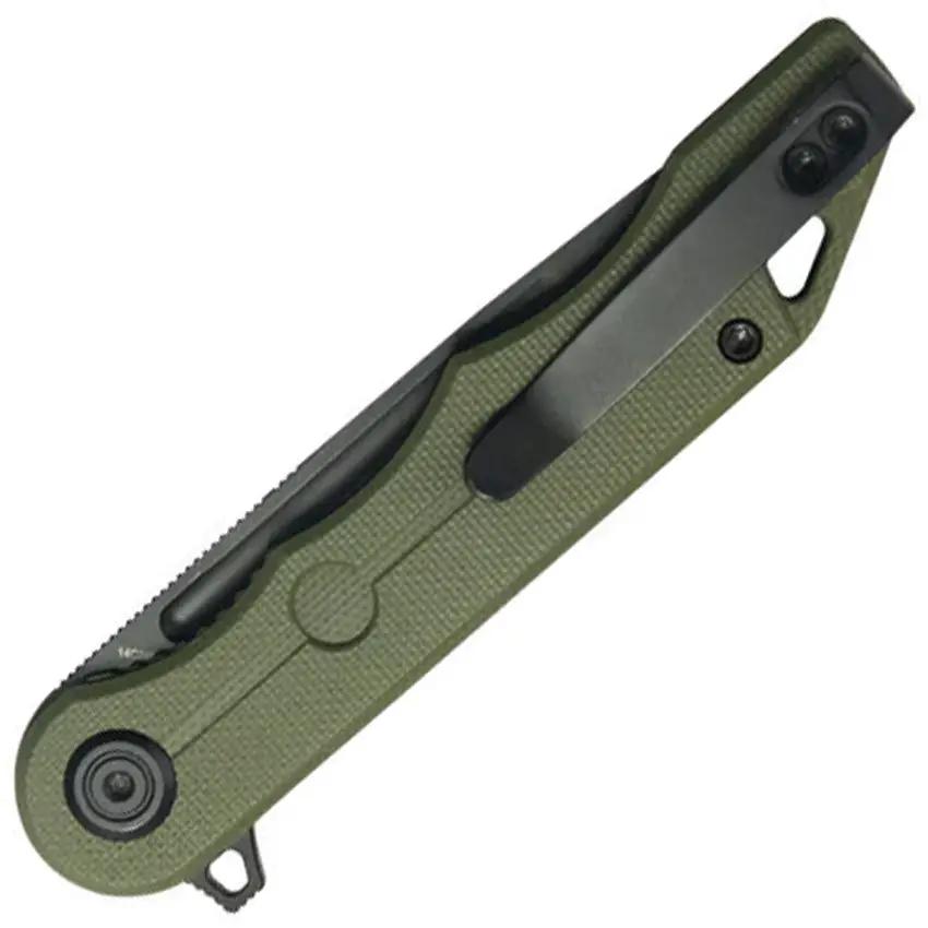 Kubey Mizo Linerlock Folding Knife Black Stonewash Blade 14C28N Sandvik Stainless OD Green G10 Handle - Extended Tang by Kubey