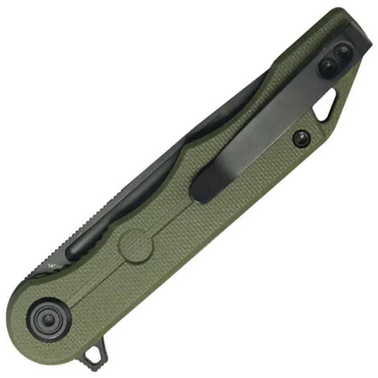 Kubey Mizo Linerlock Folding Knife Black Stonewash Blade 14C28N Sandvik Stainless OD Green G10 Handle - Extended Tang by Kubey