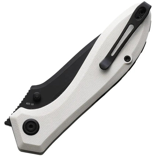 Kubey Ruckus Linerlock Tan KU314D - 3.5 Inch Black Stonewash AUS-10A Blade With Tan G10 Handle by Kubey