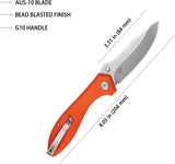 Kubey Ruckus Linerlock Orange KU314H - AUS-10A Stainless Blade Orange G10 Handle Stonewash Finish by Kubey