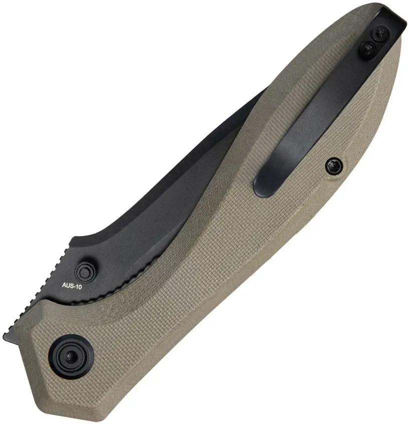 Kubey Ruckus Linerlock Tan KU314K - BlackWash AUS-10A Stainless Blade With Tan G10 Handle by Kubey