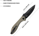 Kubey Ruckus Linerlock Tan KU314K - BlackWash AUS-10A Stainless Blade With Tan G10 Handle by Kubey