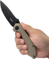 Kubey Ruckus Linerlock Tan KU314K - BlackWash AUS-10A Stainless Blade With Tan G10 Handle by Kubey