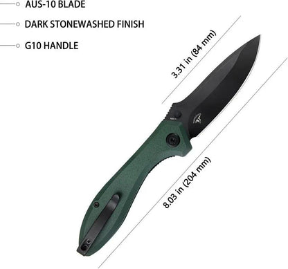 Kubey Ruckus Linerlock Green KU314L - Green G10 Handle With AUS-10A Stainless Blade And Pocket Clip by Kubey