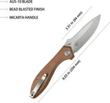 Kubey Ruckus Linerlock Tan Micarta Knife KU314M - 3.5 Inch AUS-10A Blade Stonewash Finish EDC Folding Knife by Kubey