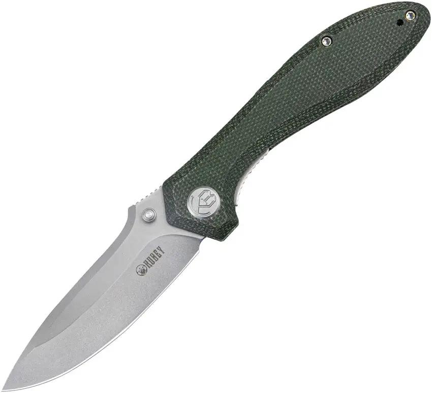 Kubey Ruckus Linerlock Grn Mic KU314N - Green Canvas Micarta Handle, 3.5 Inch AUS-10A Stonewash Blade, 4.75 Inch Closed by Kubey