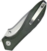 Kubey Ruckus Linerlock Grn Mic KU314N - Green Canvas Micarta Handle, 3.5 Inch AUS-10A Stonewash Blade, 4.75 Inch Closed by Kubey