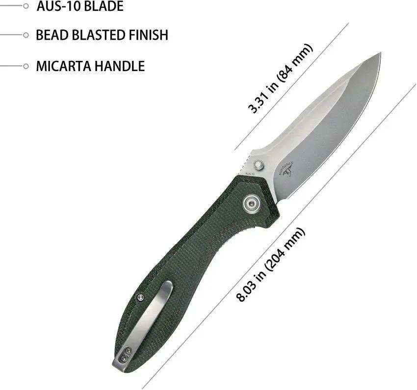 Kubey Ruckus Linerlock Grn Mic KU314N - Green Canvas Micarta Handle, 3.5 Inch AUS-10A Stonewash Blade, 4.75 Inch Closed by Kubey